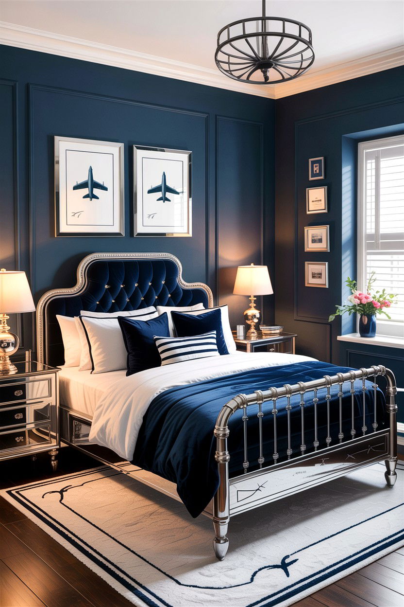 Navy and Silver Color Scheme - 30 airplane bedroom ideas