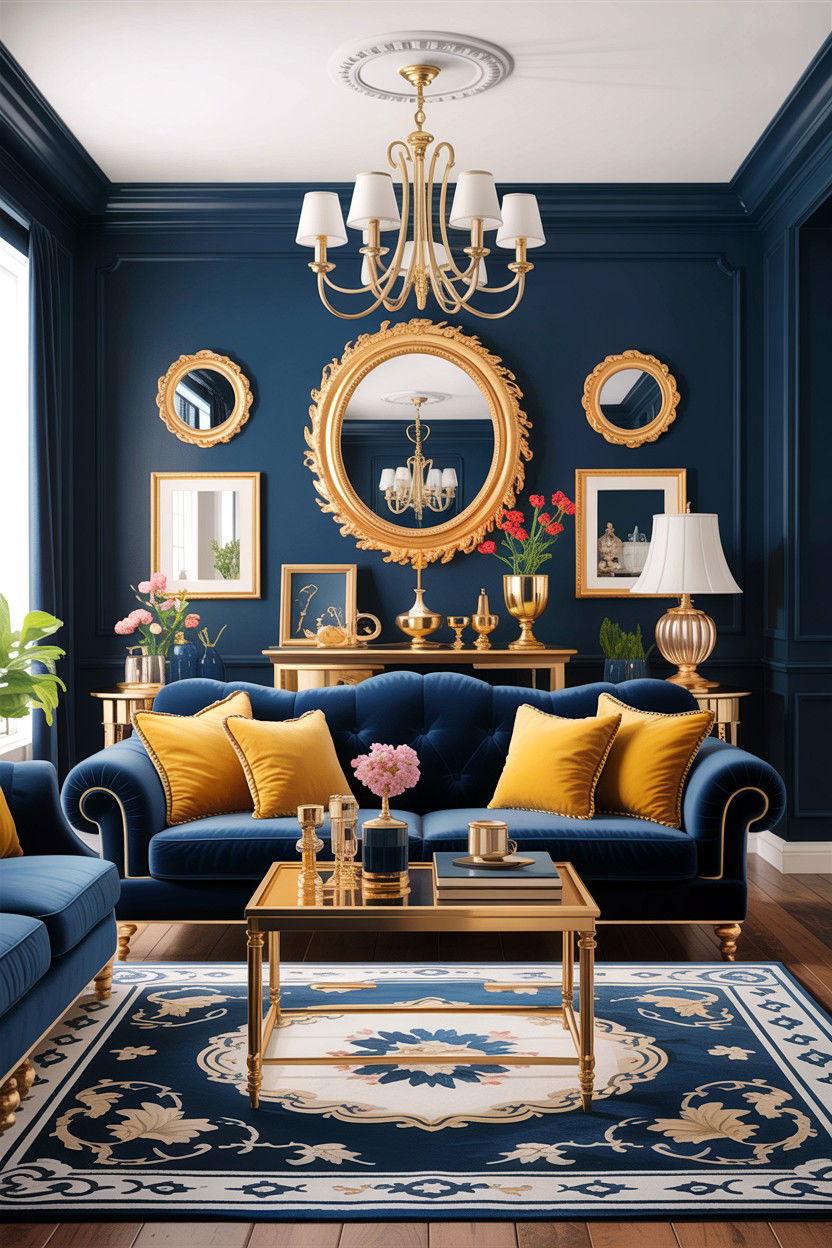 Navy and gold living room - 30 traditional navy living room ideas