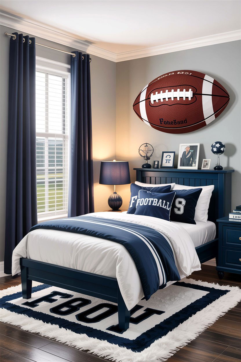 Navy and gray football bedroom - 30 football bedroom ideas