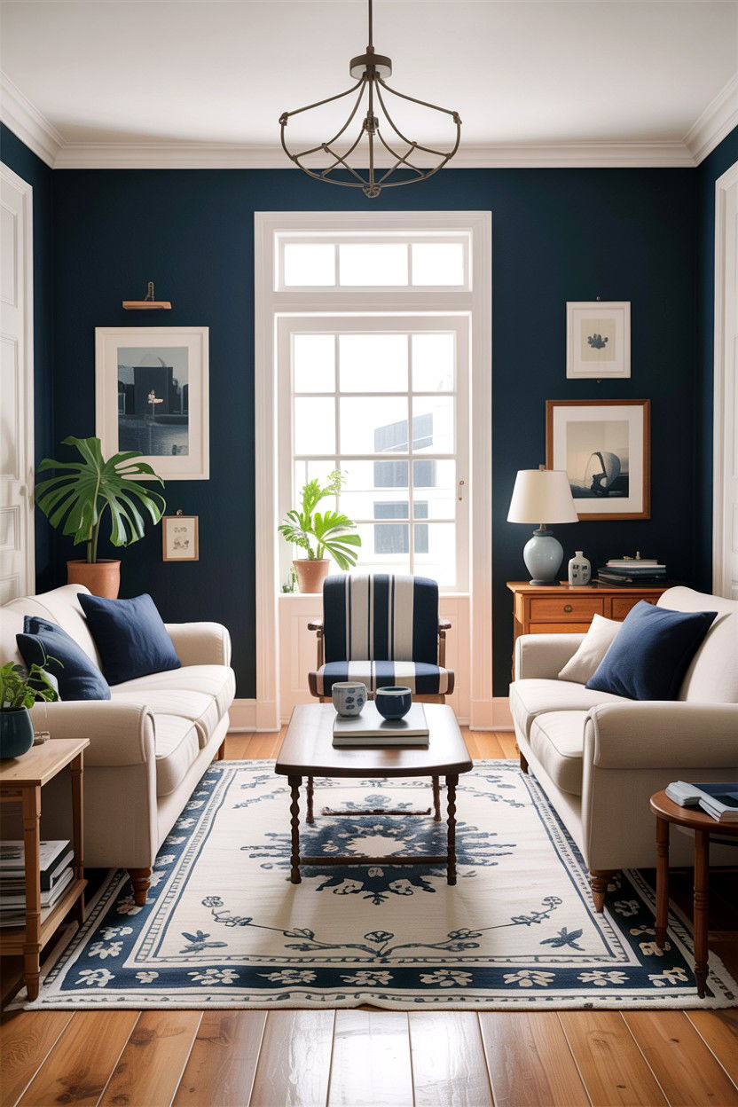 Navy blue and cream living room - 30 traditional navy living room ideas