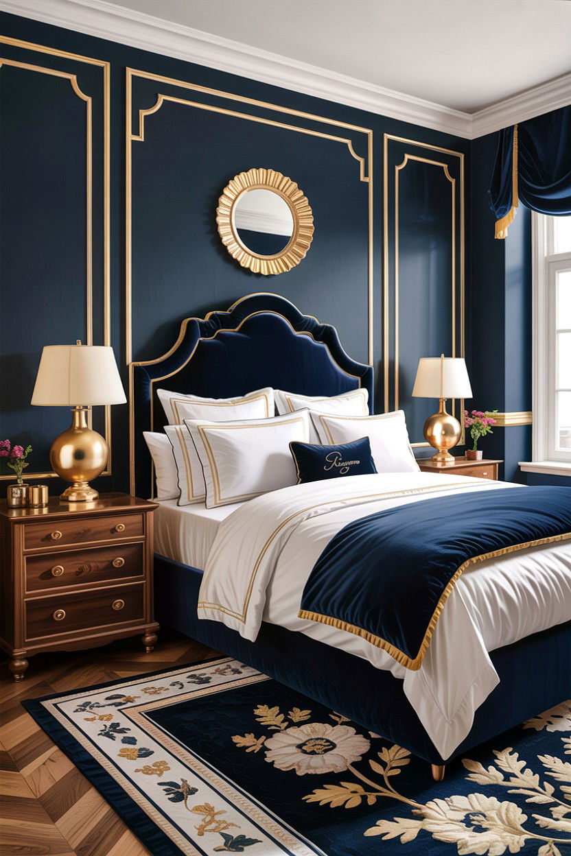 Navy blue and gold bedroom - 30 bedroom color schemes