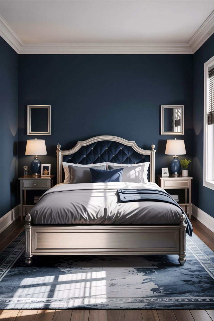 Navy blue and grey bedroom - 30 bedroom two tone walls