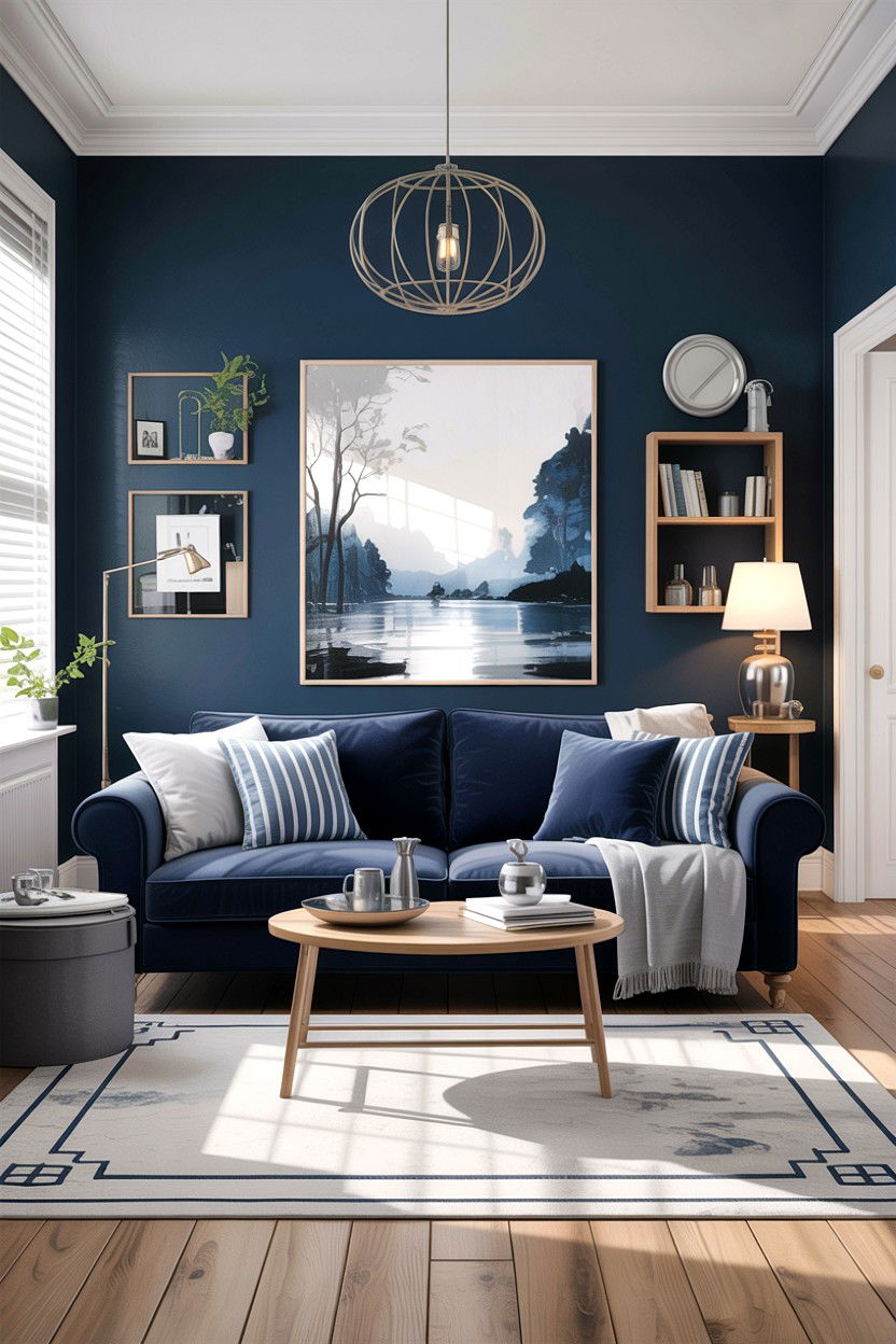 Navy blue and grey living room - 30 traditional navy living room ideas