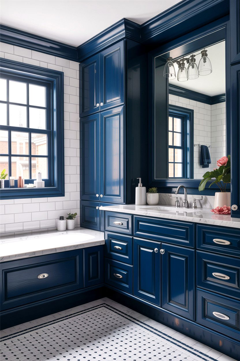 Navy blue bathroom cabinets - 30 jewel tone bathroom ideas