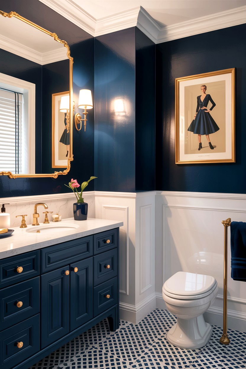 Navy blue bathroom walls - 30 Hollywood regency bathroom ideas