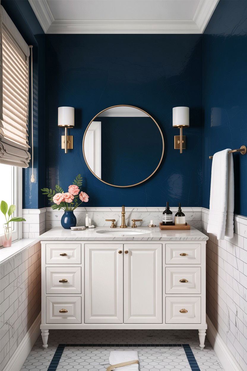 Navy blue bathroom - 30 bathroom accent wall ideas