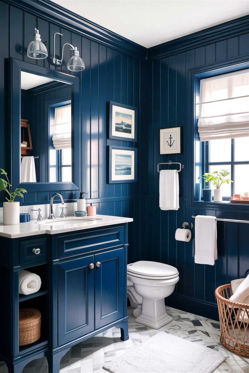 Navy blue board and batten bathroom - 30 bathroom board and batten ideas