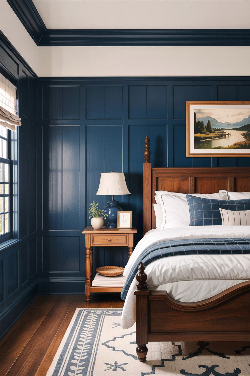 Navy blue board and batten - 30 rustic navy bedroom ideas