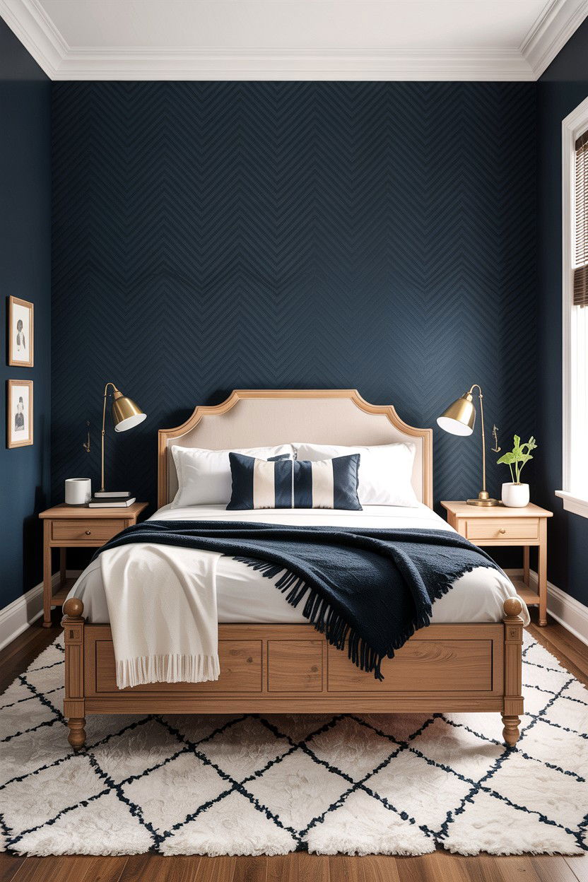 Navy blue chevron wallpaper - 30 bedroom chevron wall ideas