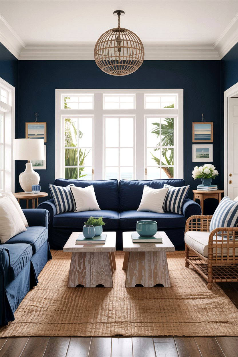 Navy blue coastal living room - 30 traditional navy living room ideas
