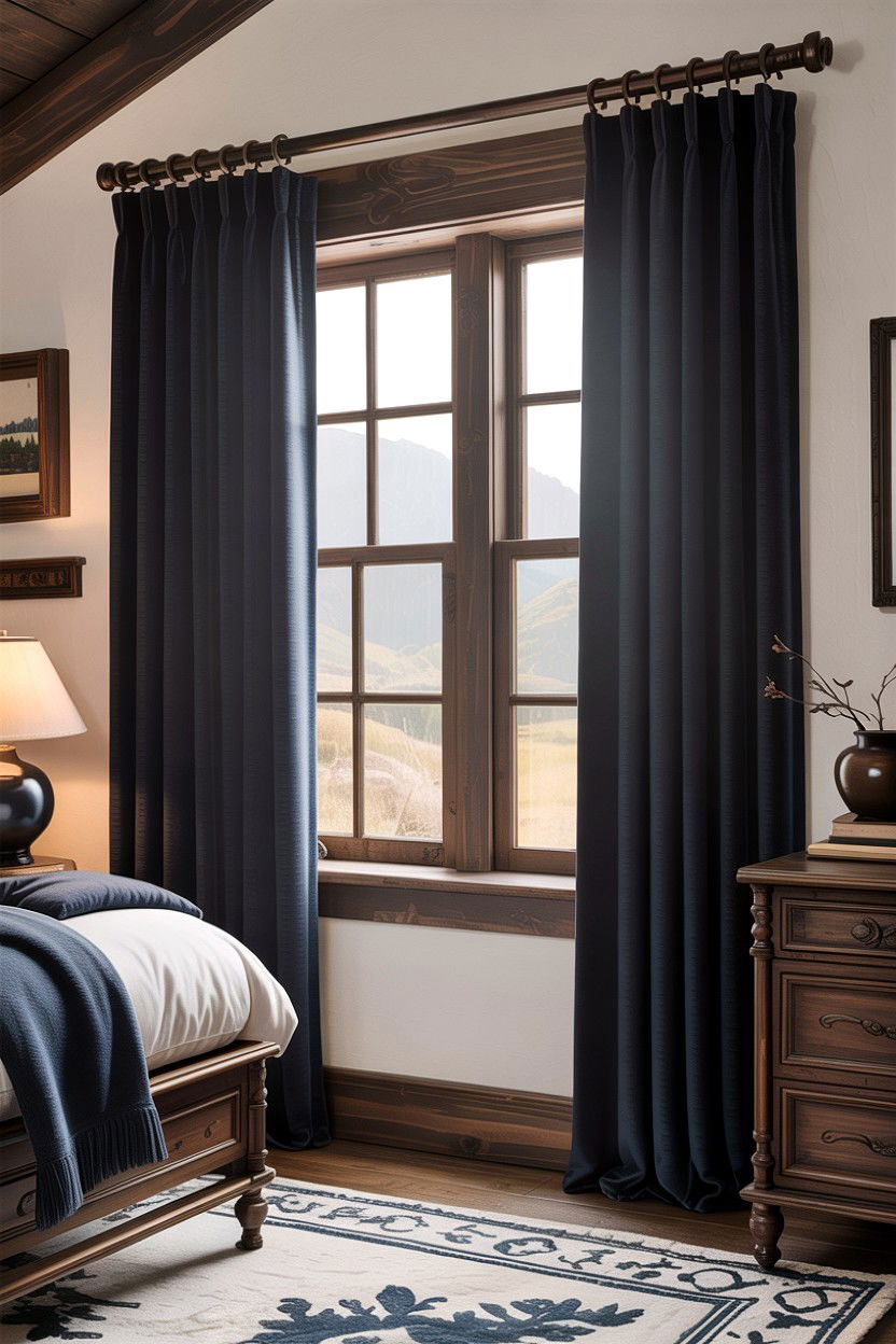Navy blue curtains for rustic bedroom - 30 rustic navy bedroom ideas