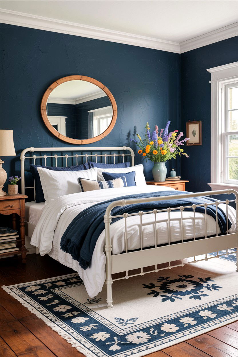 Navy blue farmhouse bedroom - 30 rustic navy bedroom ideas
