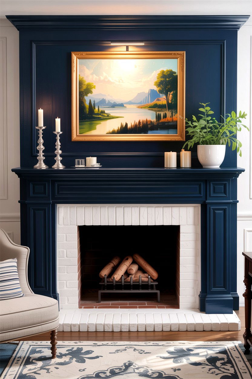 Navy blue fireplace mantel - 30 traditional navy living room ideas