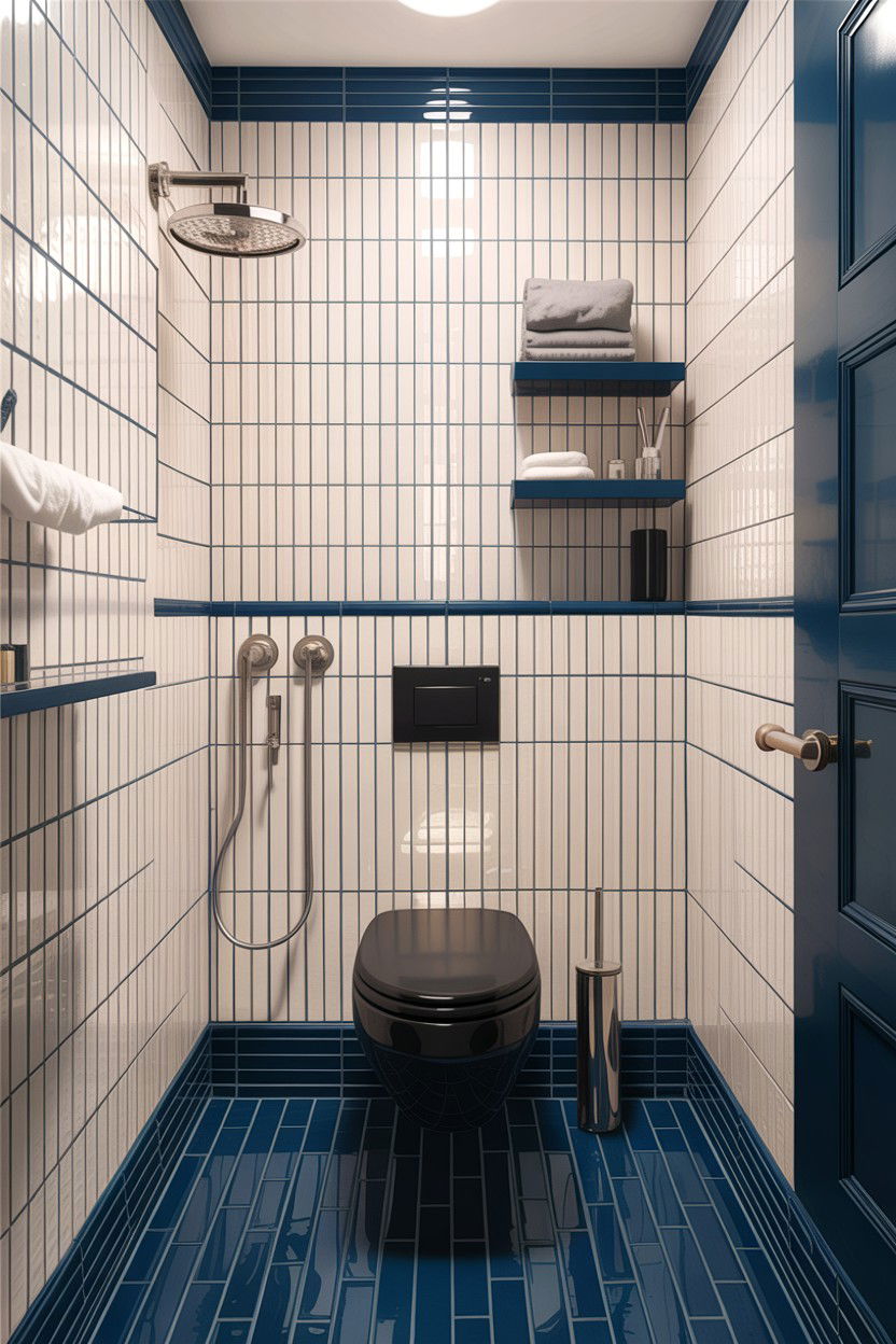 Navy blue grout vertical stack tile - 30 colored grout bathroom ideas
