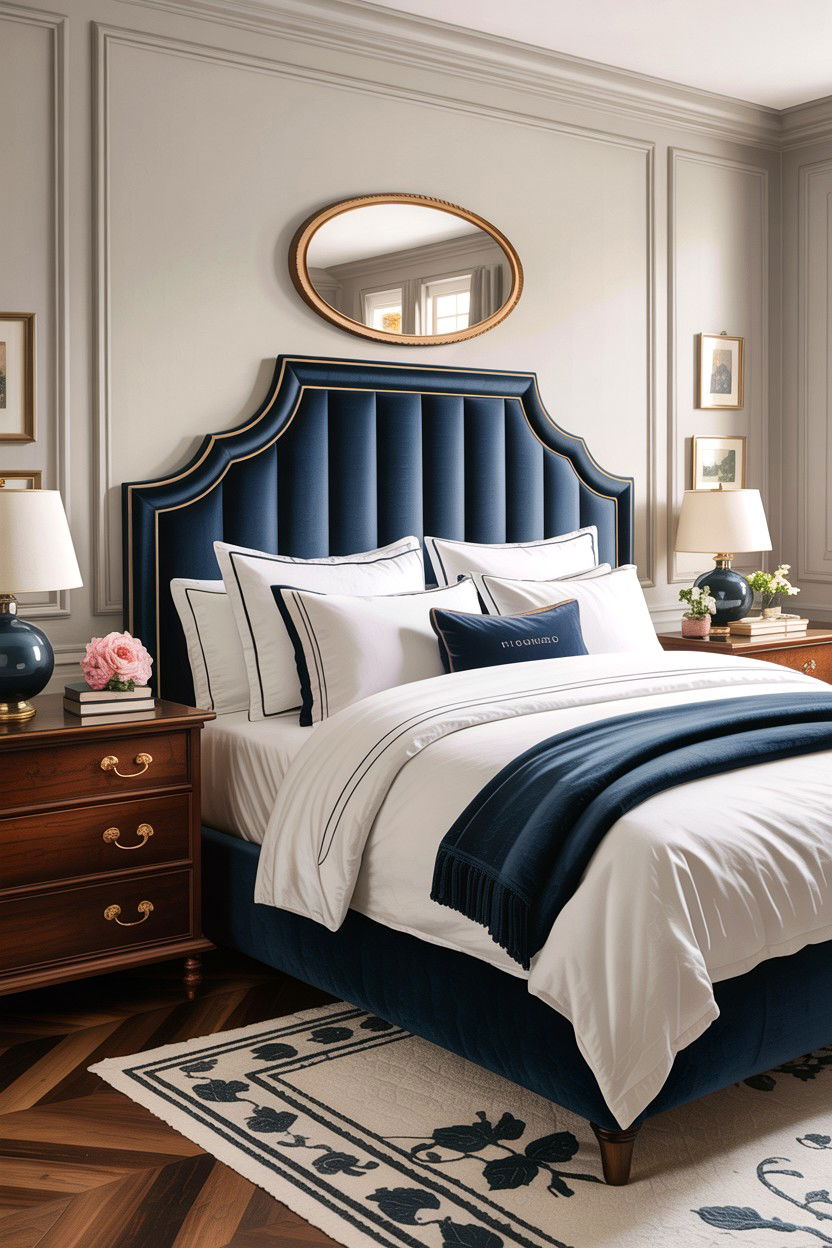 Navy blue linen headboard - 30 bedroom linen headboards