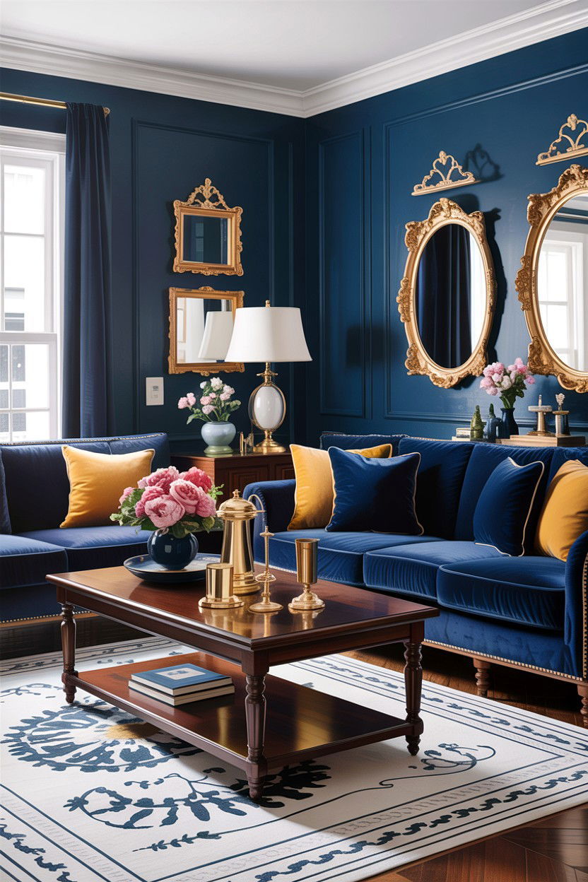 Navy blue living room - 30 dark living room ideas