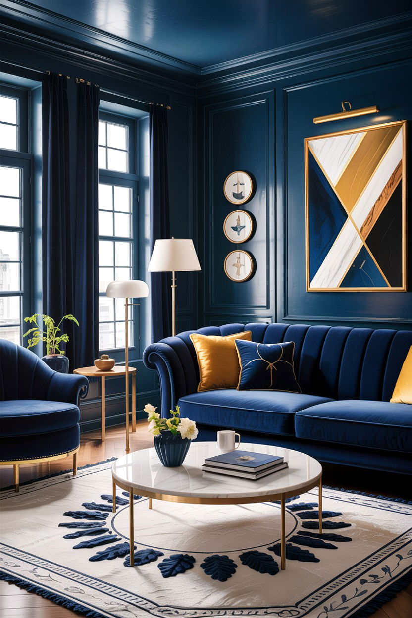 Navy blue living room - 30 gender neutral living room ideas