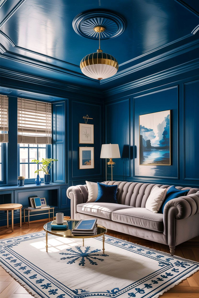 Navy blue living room ceiling - 30 living room dark ceiling ideas