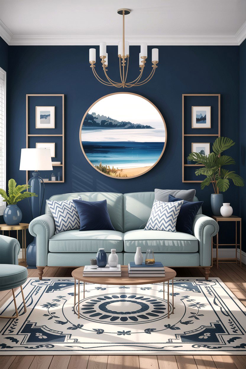 Navy blue living room - 30 coastal chic living room ideas