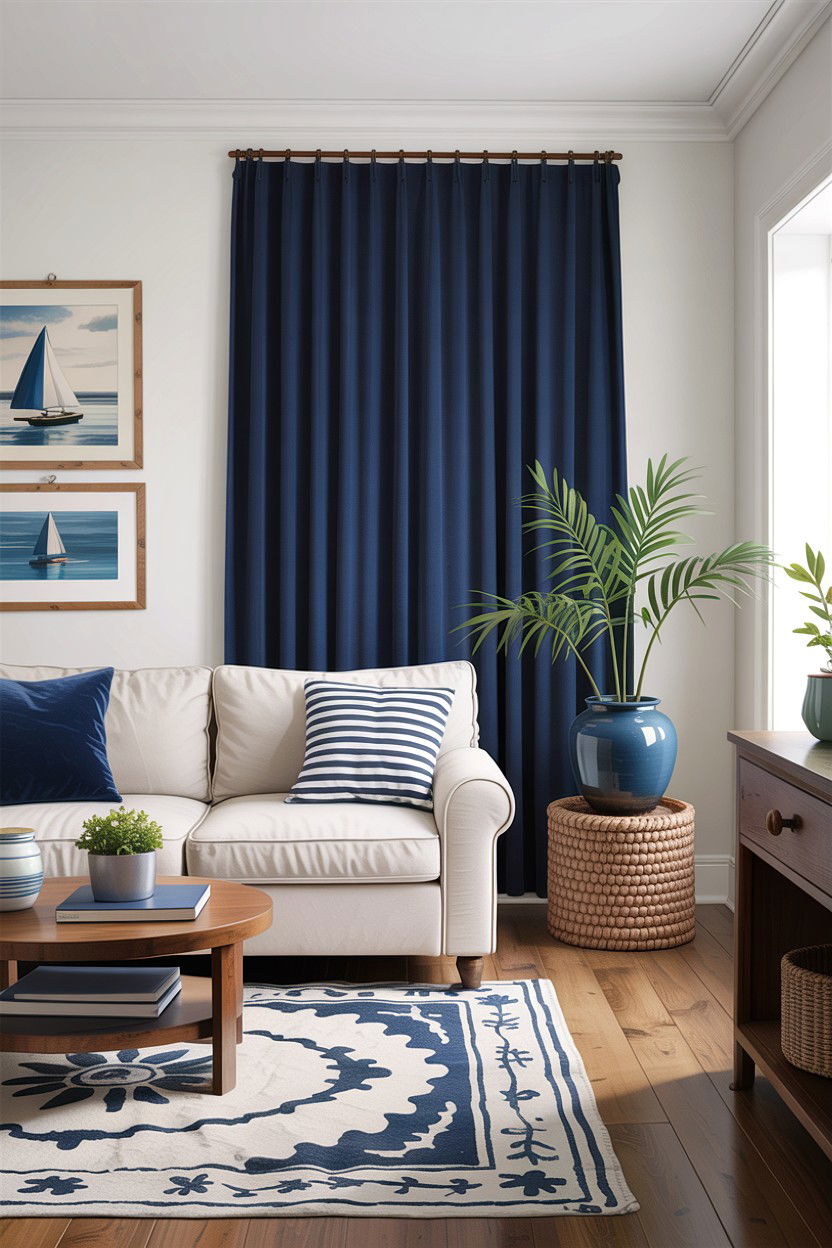 Navy blue room divider curtain - 30 living room curtain dividers