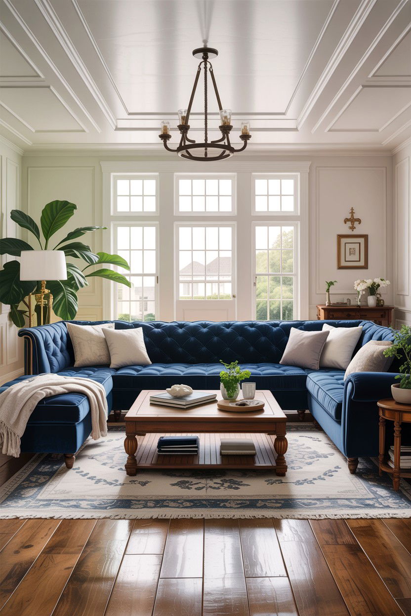 Navy blue sectional sofa - 30 traditional navy living room ideas