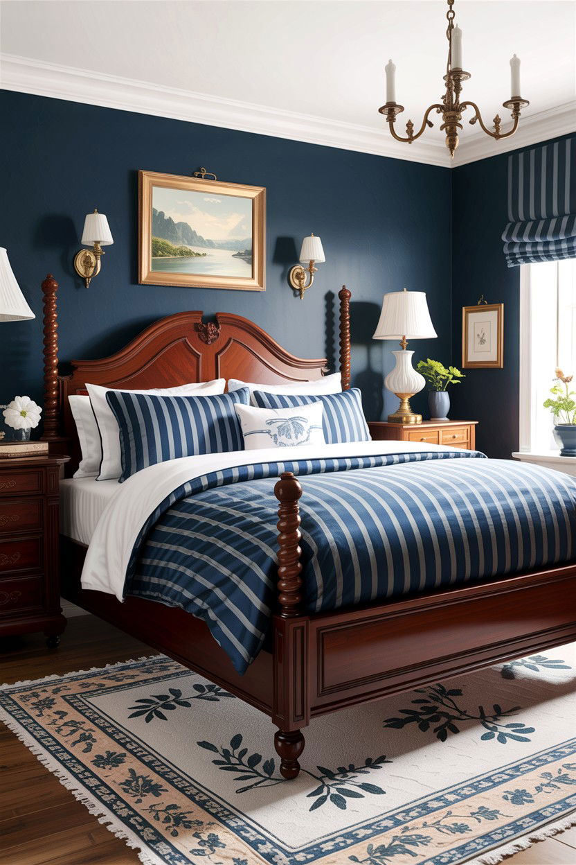Navy blue striped bedding - 30 bedroom striped bedding ideas