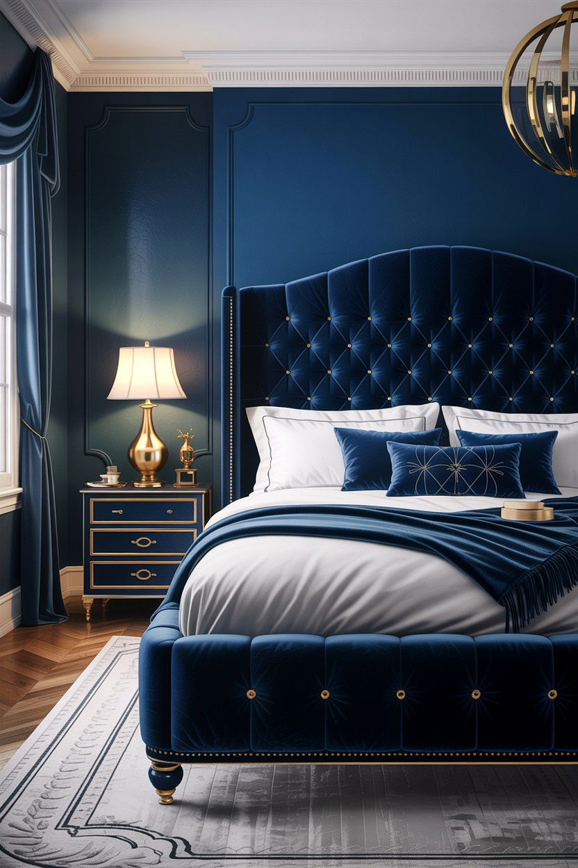 Navy blue velvet bed - 30 bedroom ottoman bed ideas