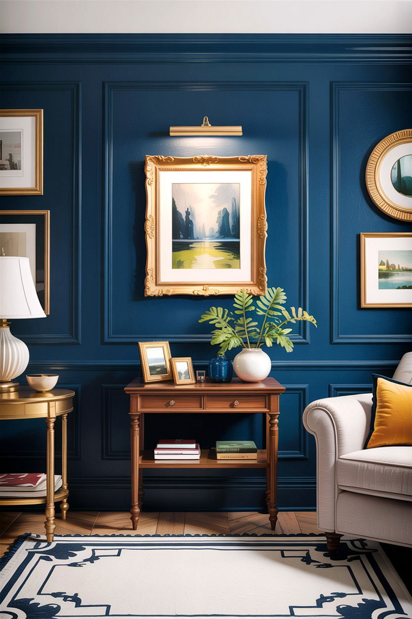 Navy blue wall molding - 30 traditional navy living room ideas