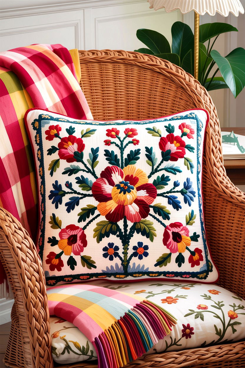 Needlepoint Accent Pillow - 30 grandmillennial bedroom ideas