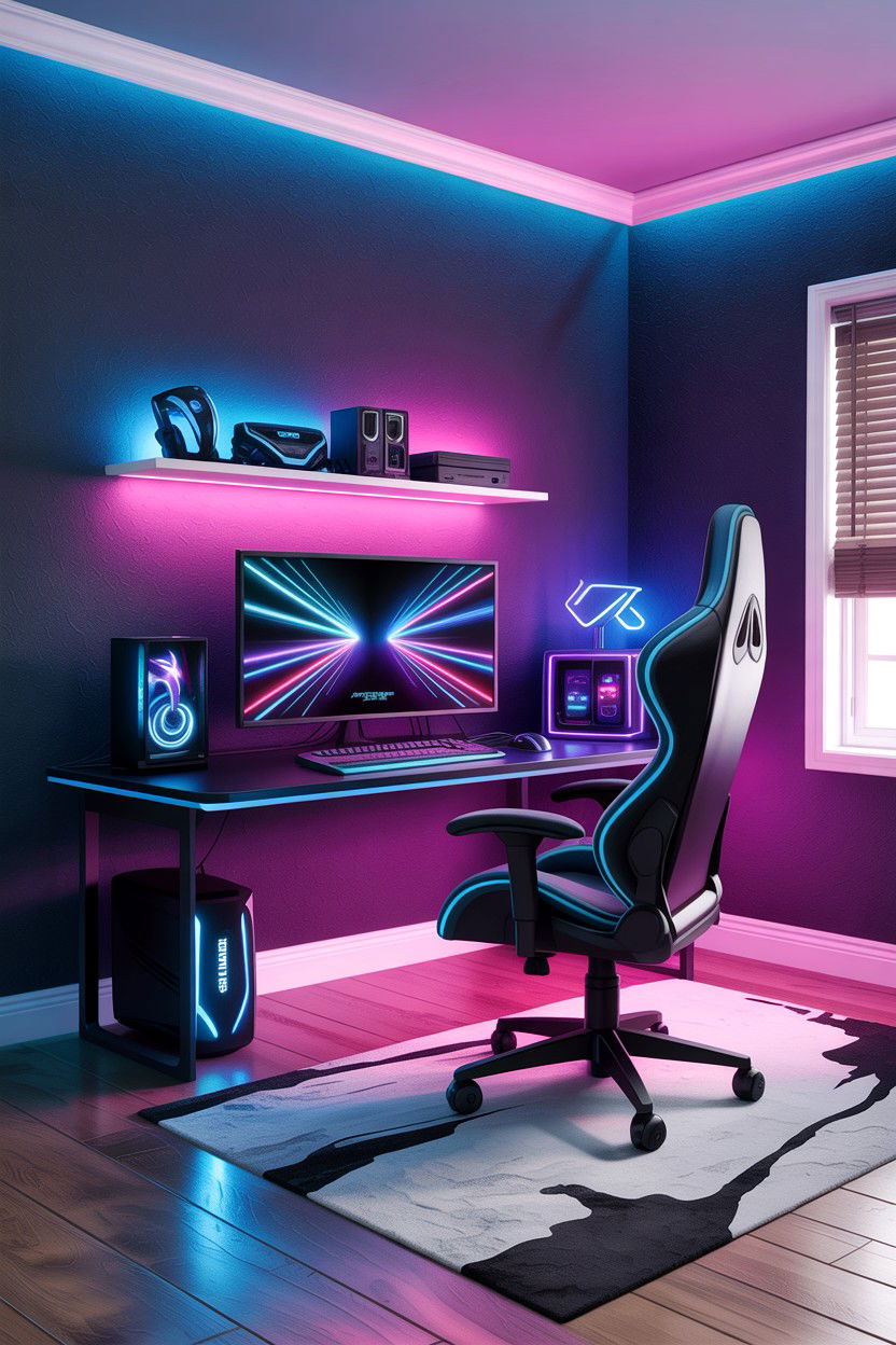 Neon Gaming Setup Bedroom - 30 gaming bedroom ideas