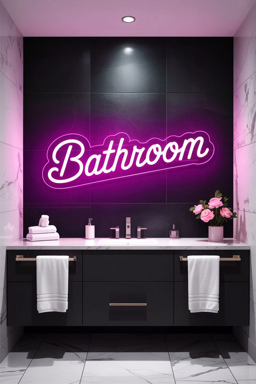 Neon Pink Bathroom Sign - 30 hot pink bathroom ideas