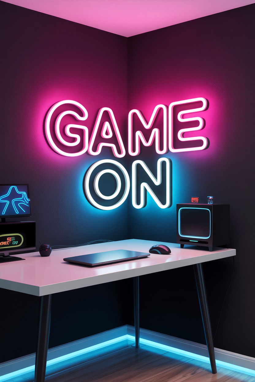 Neon Sign Wall Decor For Gamers - 30 gaming living room ideas