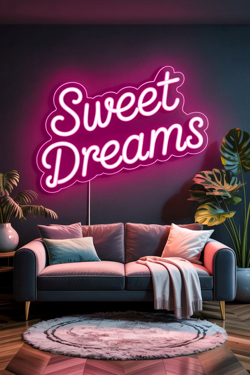 Neon Sign - 30 bedroom wall ideas