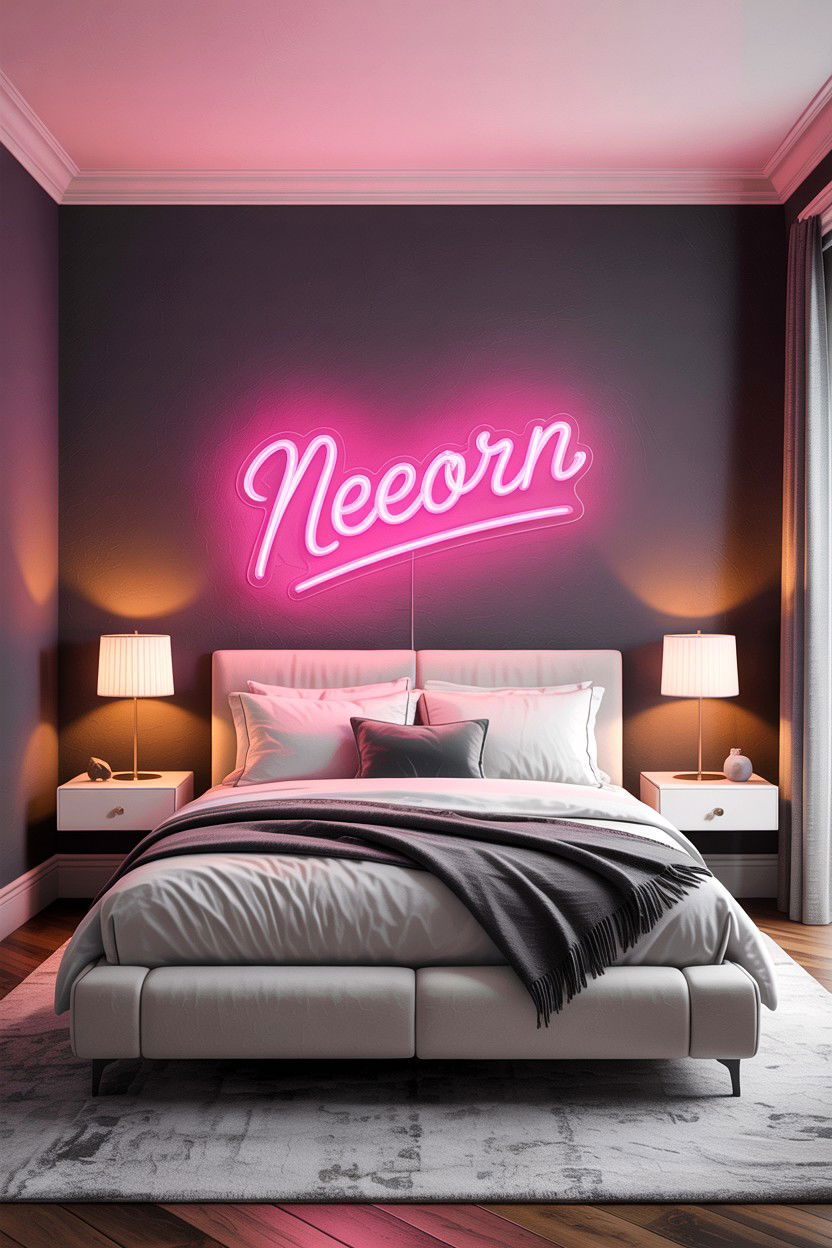 Neon accent modern bedroom - 30 colorful bedroom ideas