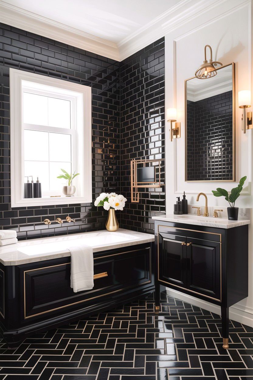 Nero Marquina basketweave - 30 basketweave pattern bathroom ideas