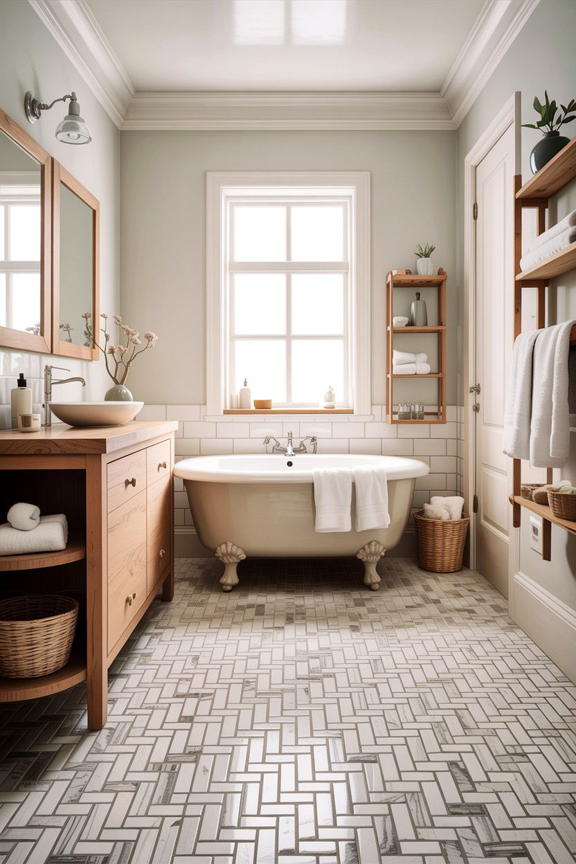 Neutral Basketweave Tile Floor - 30 basketweave tile bathroom ideas