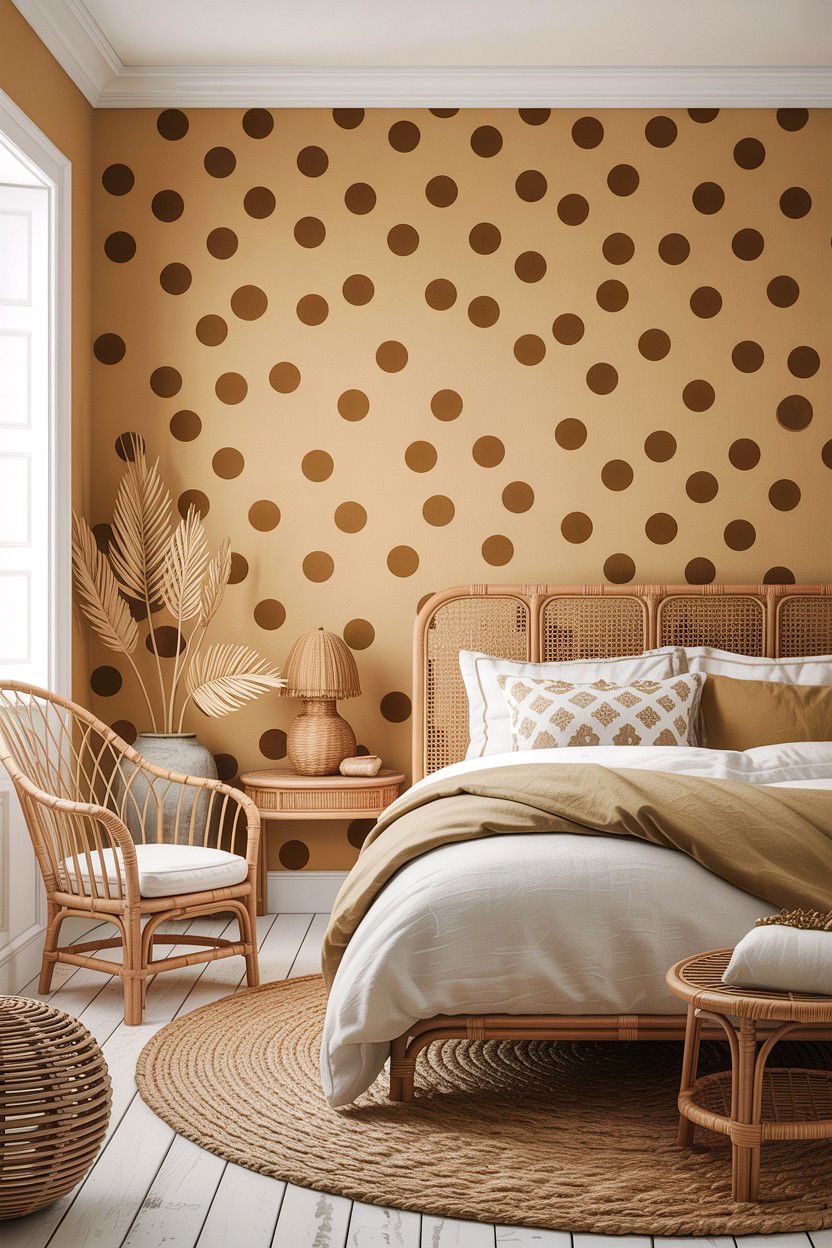 Neutral Beige Polka Dot Bedroom - 30 bedroom polka dot walls