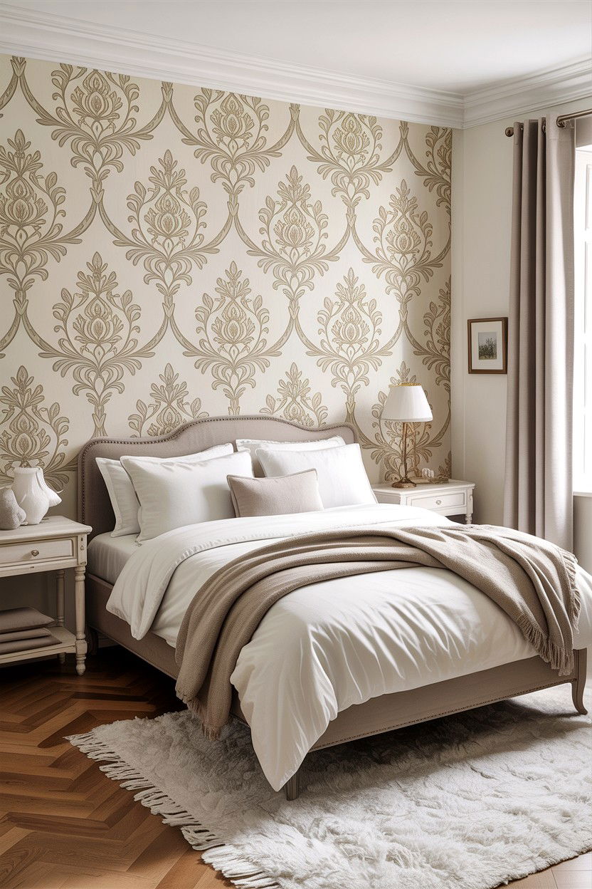 Neutral Damask Wallpaper - 30 bedroom damask wallpapers