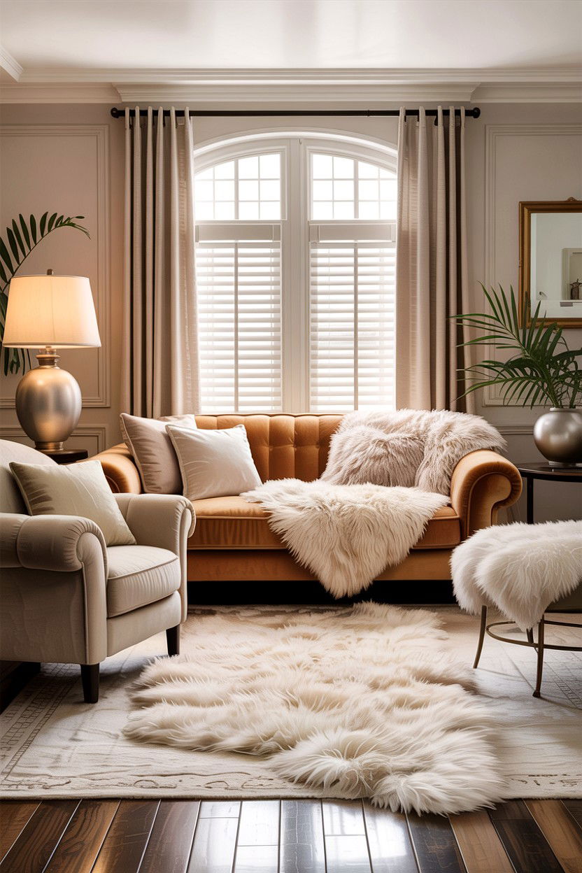 Neutral Faux Fur Living Room - 30 faux fur living room ideas