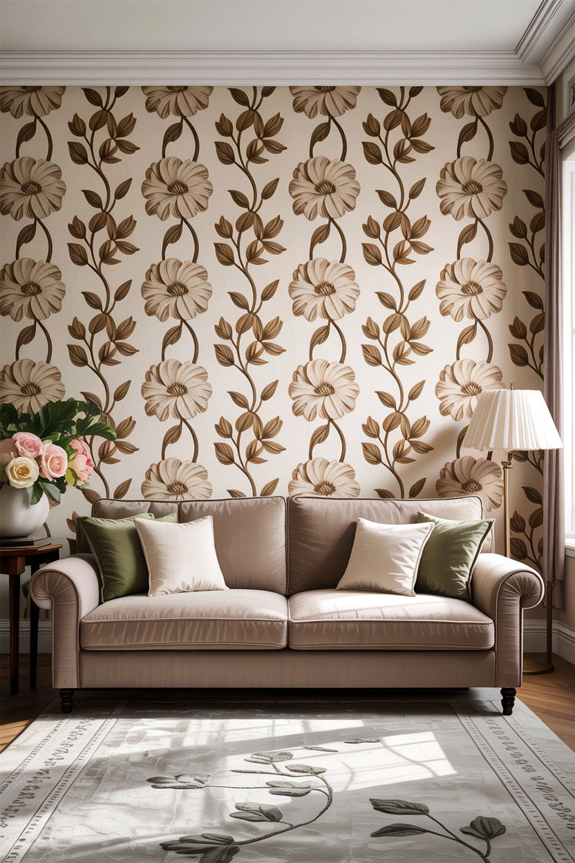 Neutral Floral Pattern - 30 floral themed living room ideas
