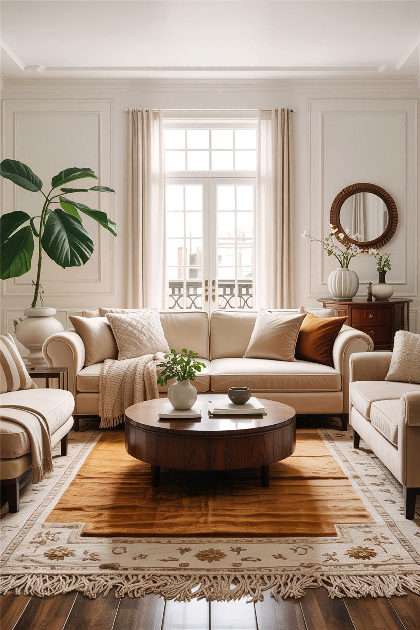 Neutral Layered Living Room - 30 tan and white living room ideas