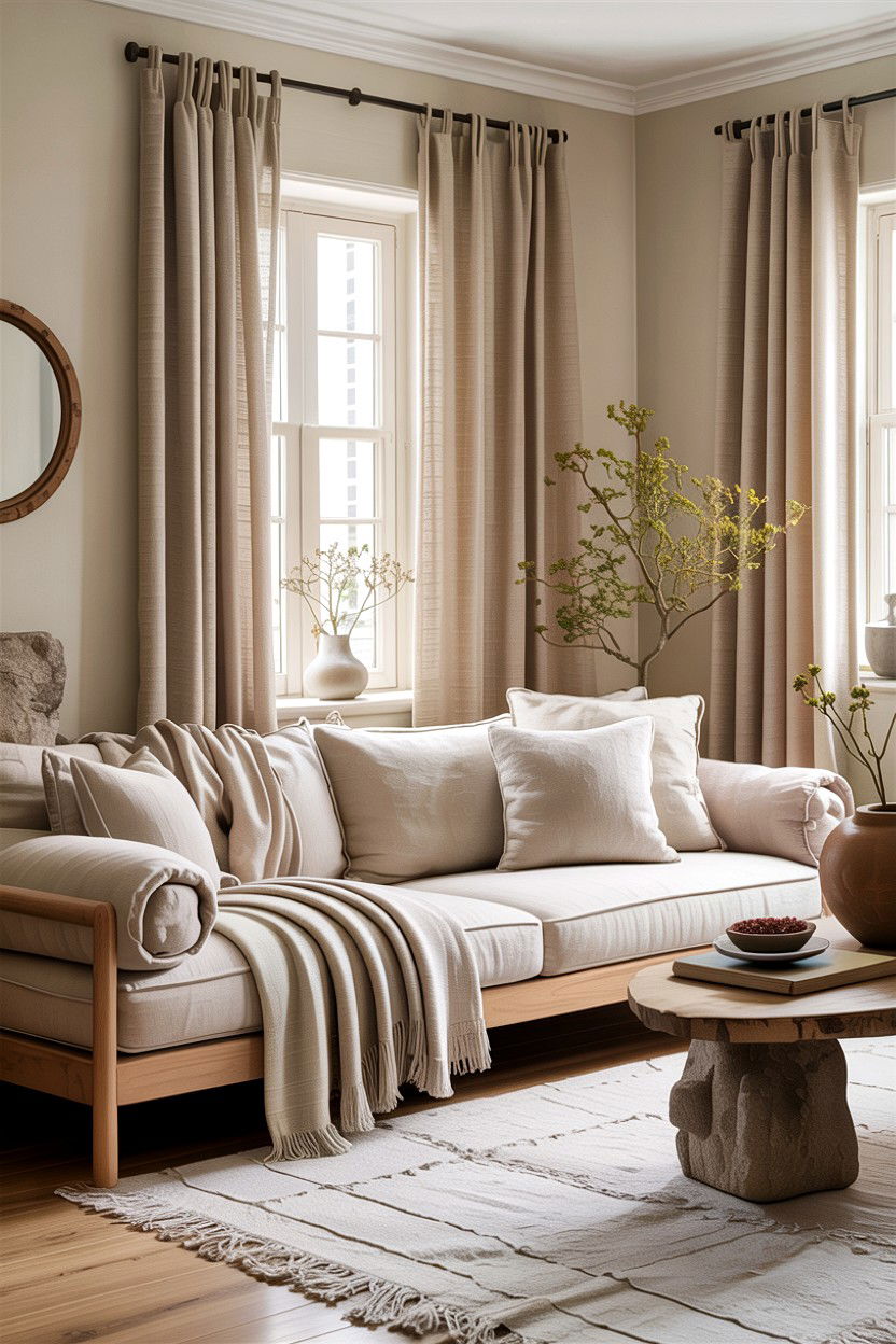 Neutral Living Room Organic Fiber Accent - 30 handwoven living room ideas