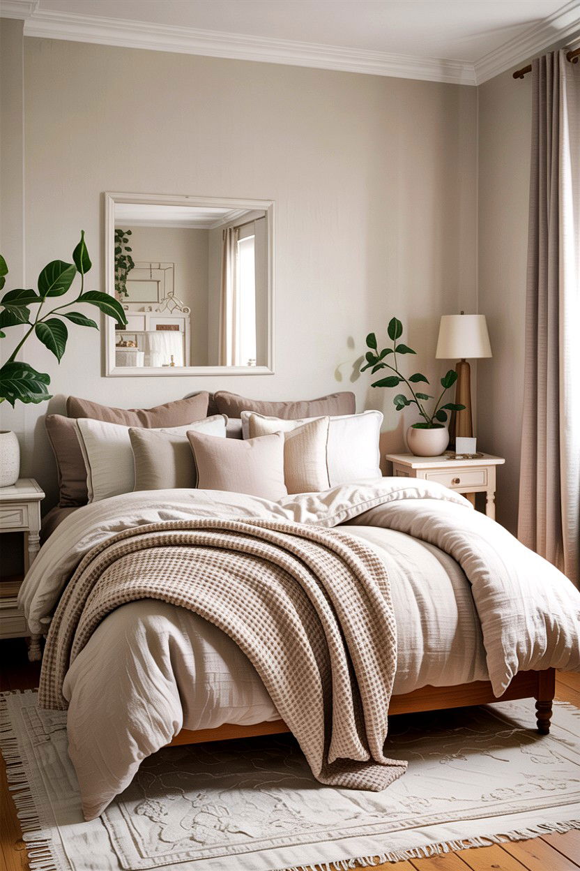 Neutral Tonal Bedding - 30 bedroom layered bedding ideas