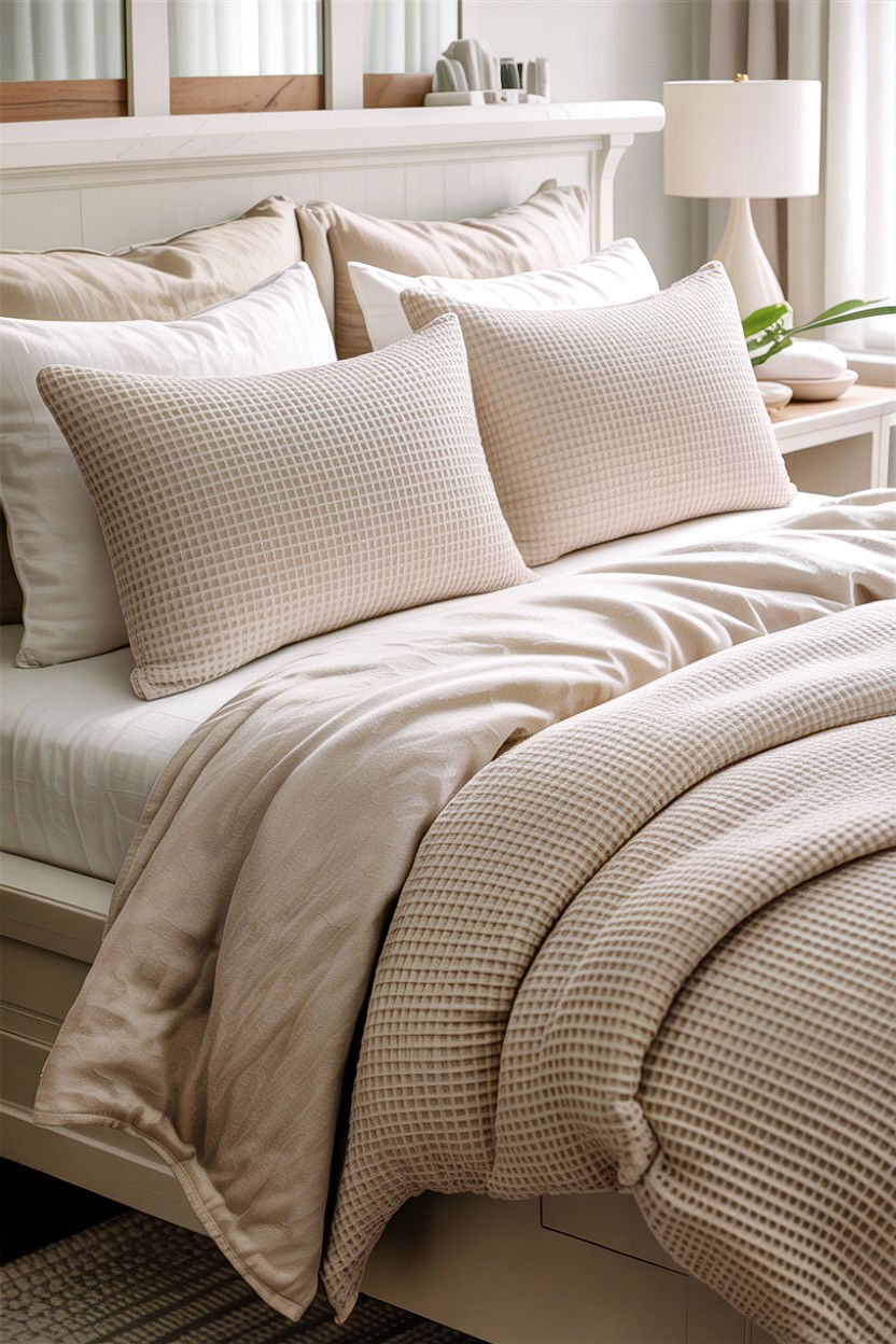 Neutral Waffle Weave Shams - 30 bedroom pillow shams
