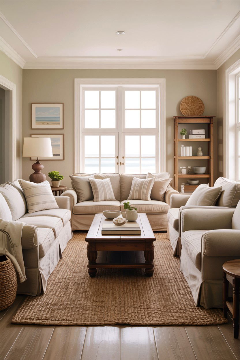 Neutral coastal living room - 30 hamptons living room ideas