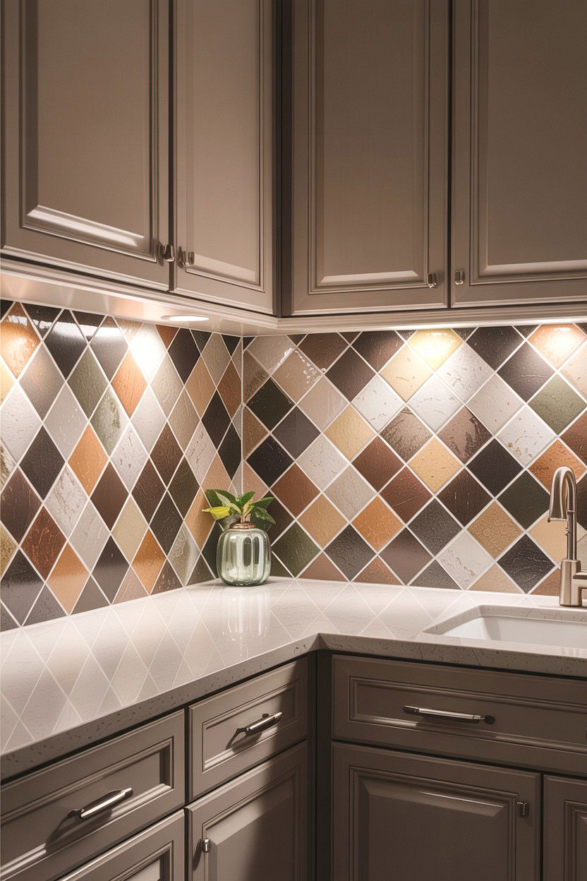 Neutral diamond tile backsplash - 30 diamond tile bathroom ideas