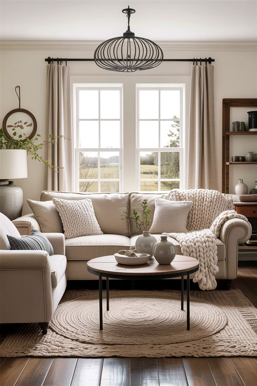 Neutral farmhouse living room - 30 farmhouse living room ideas