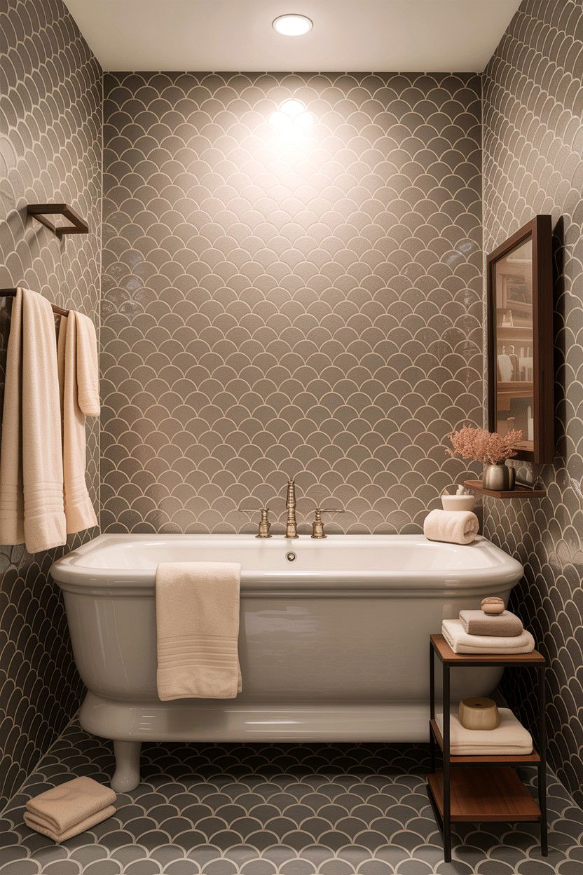 Neutral fish scale tile palette - 30 fish scale tile bathroom ideas