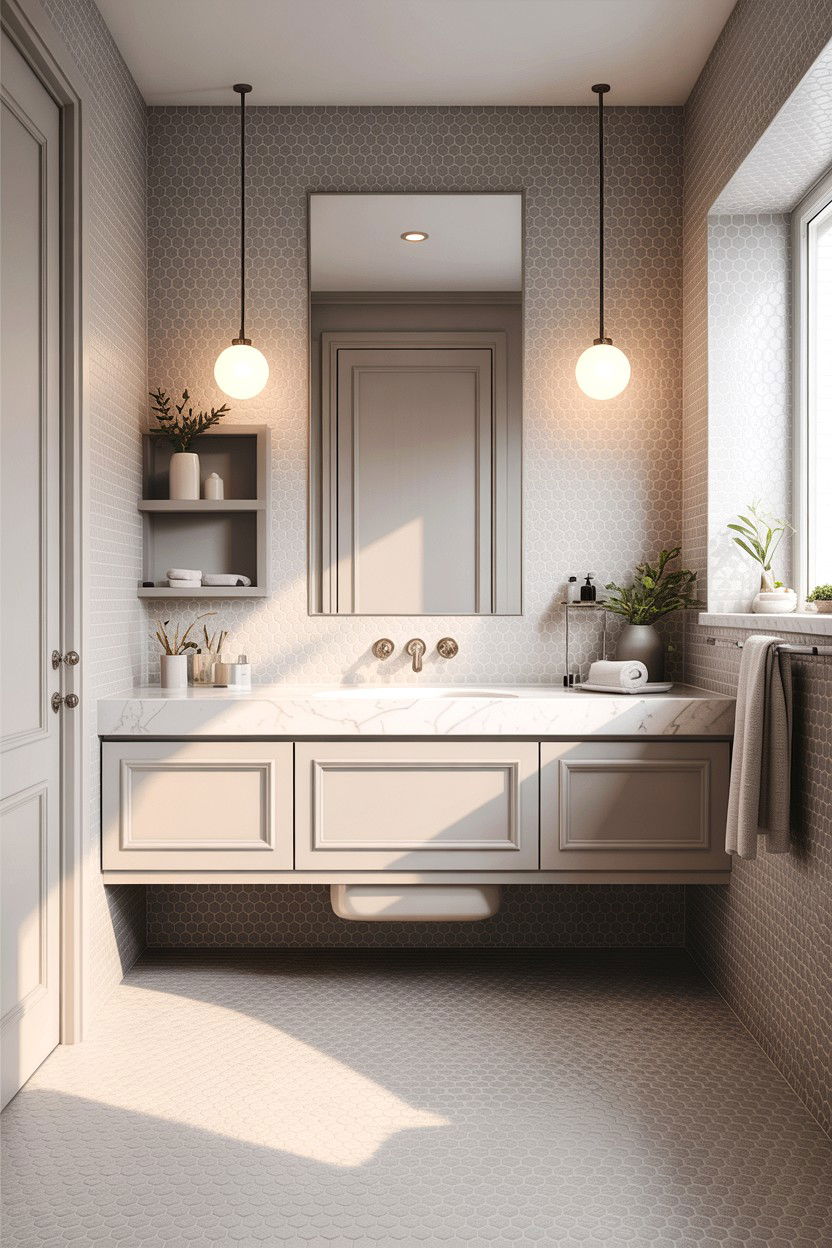 Neutral honeycomb tile bathroom - 30 honeycomb tile bathroom ideas