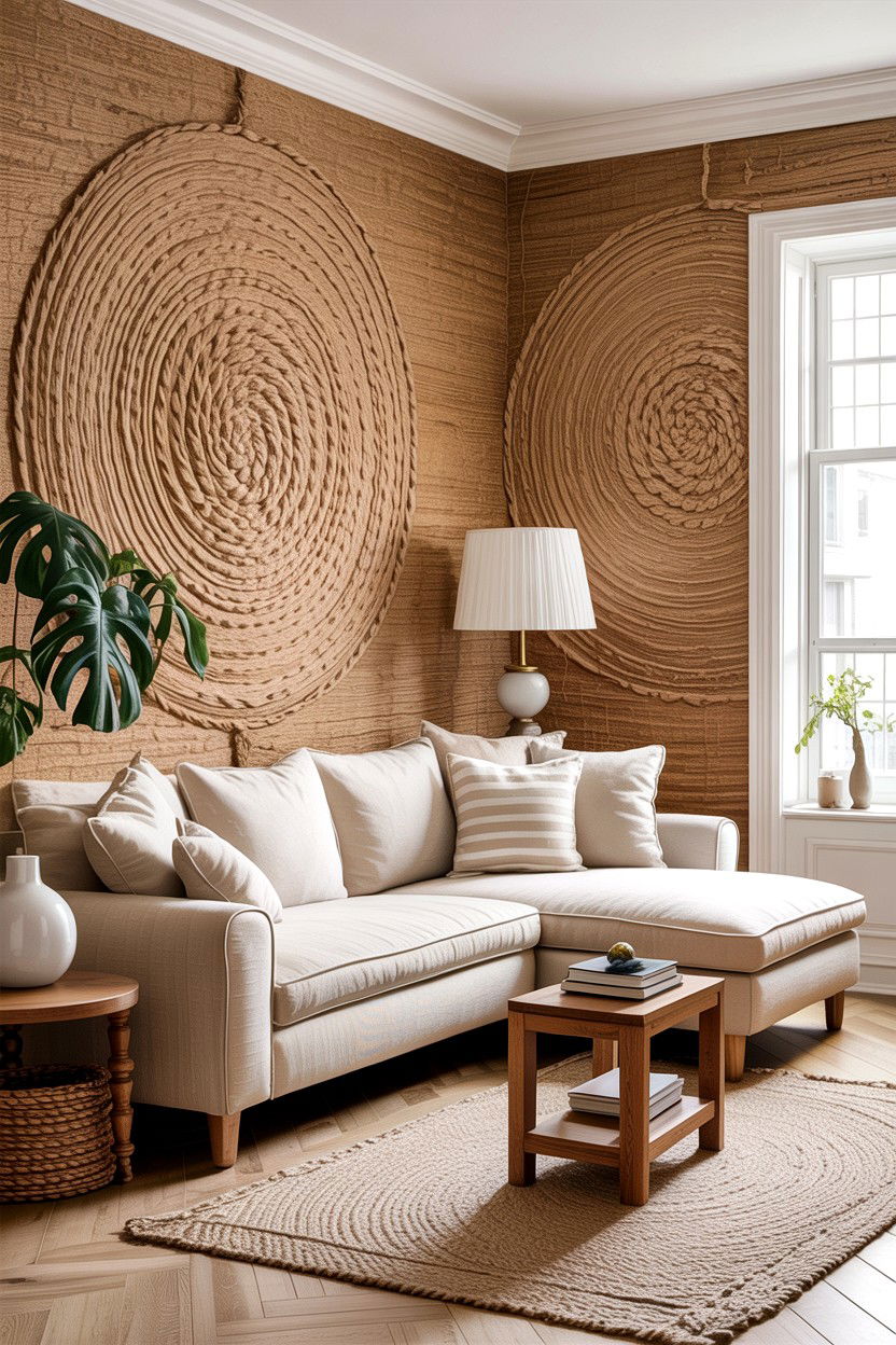 Neutral sisal wallpaper - 30 living room grasscloth wallpapers